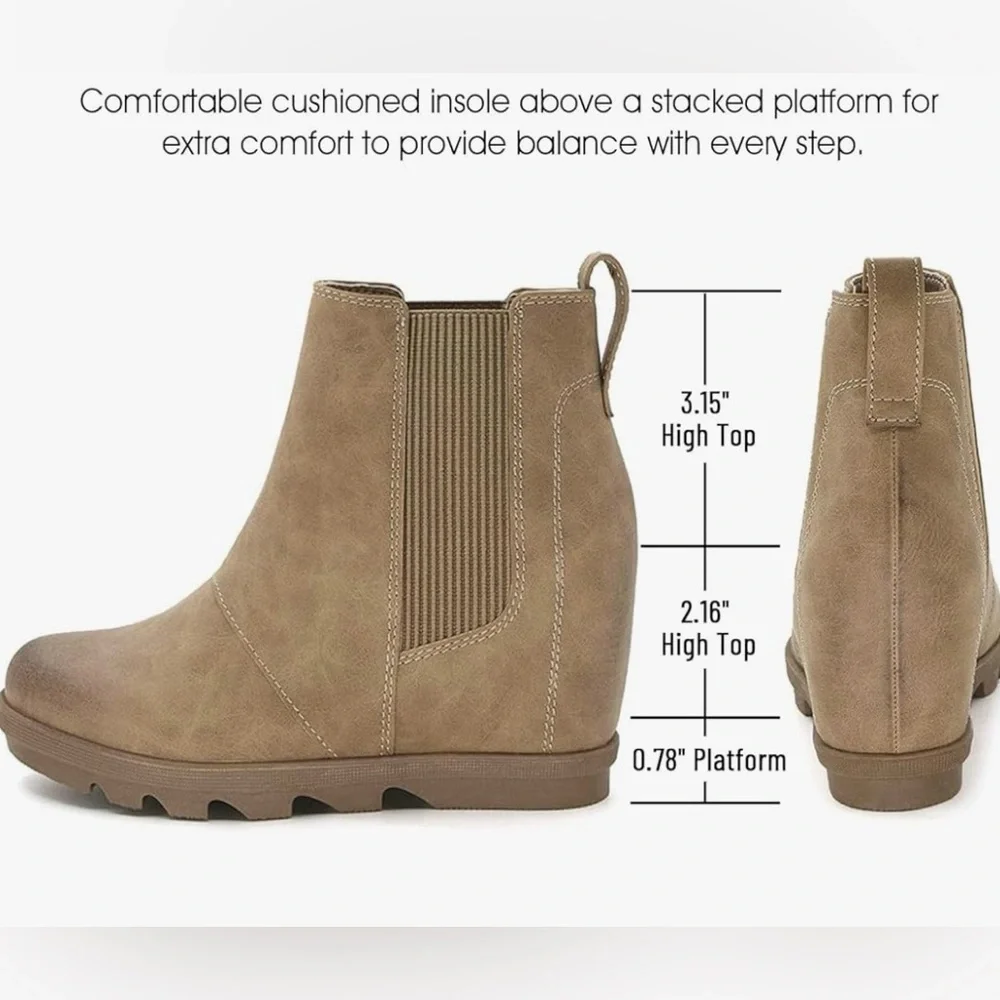 Women's Wedge Tan Ankle Chelsea Boots - Picture 13 of 13